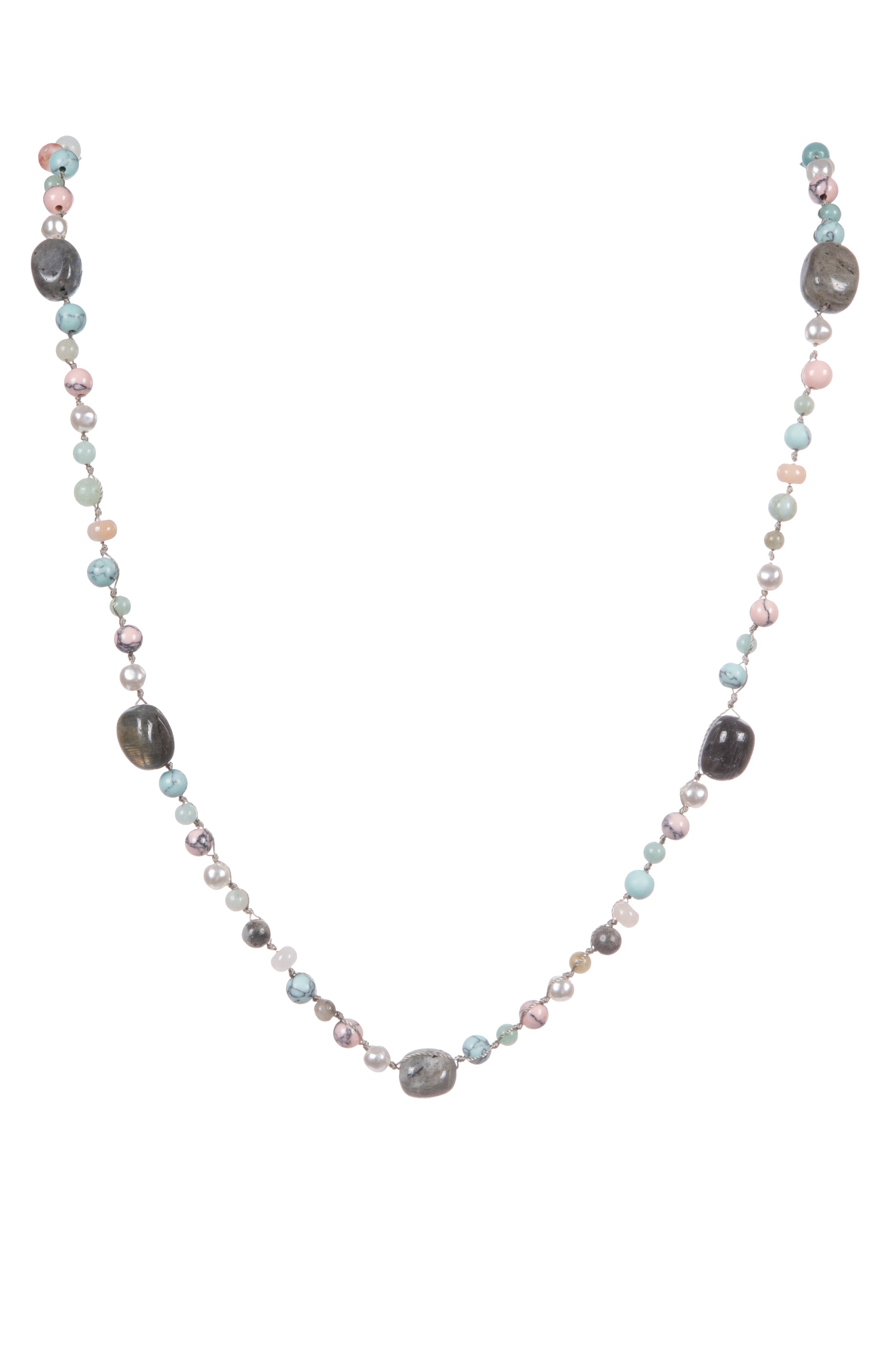 Handmade Braided Labradorite Stone Beaded Necklace N5395
