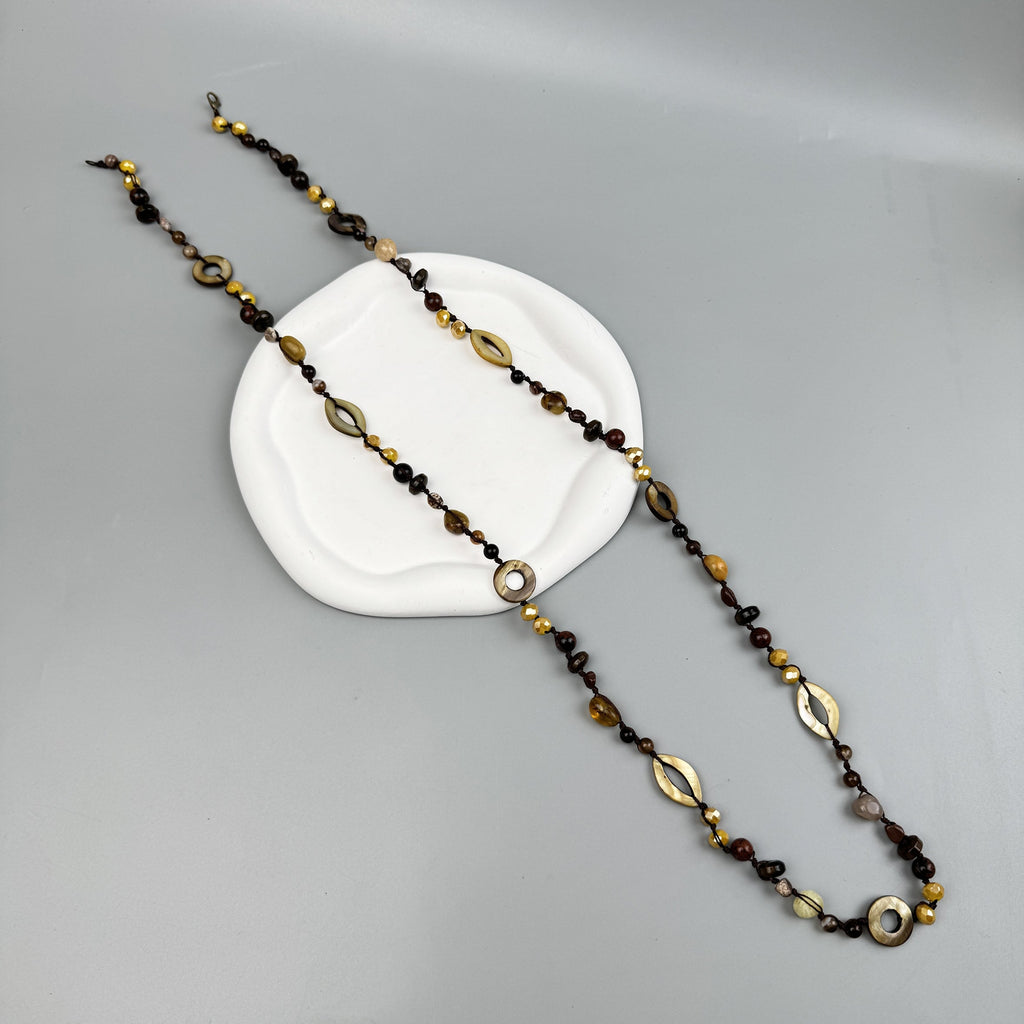 Handmade Braided Golden Swan Stone Beaded Necklace N5414