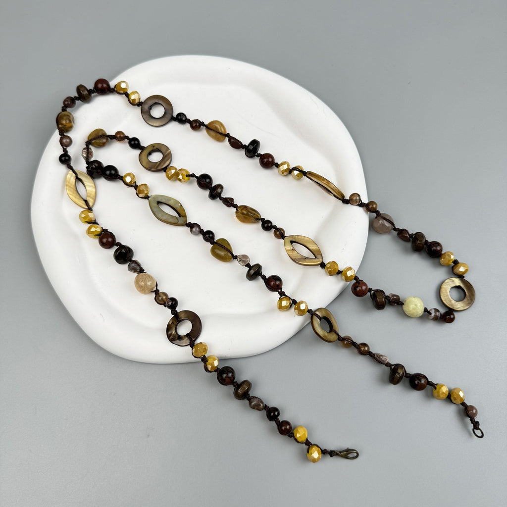 Handmade Braided Golden Swan Stone Beaded Necklace N5414