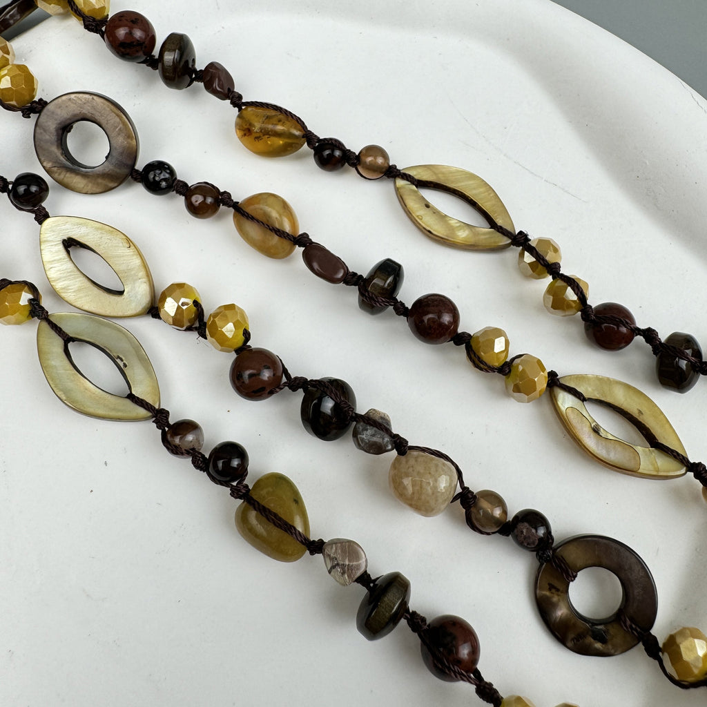 Handmade Braided Golden Swan Stone Beaded Necklace N5414