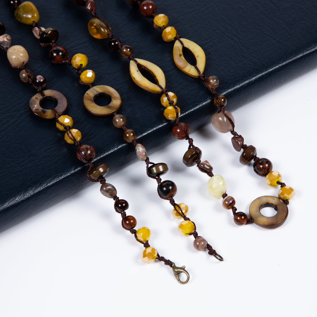 Handmade Braided Golden Swan Stone Beaded Necklace N5414