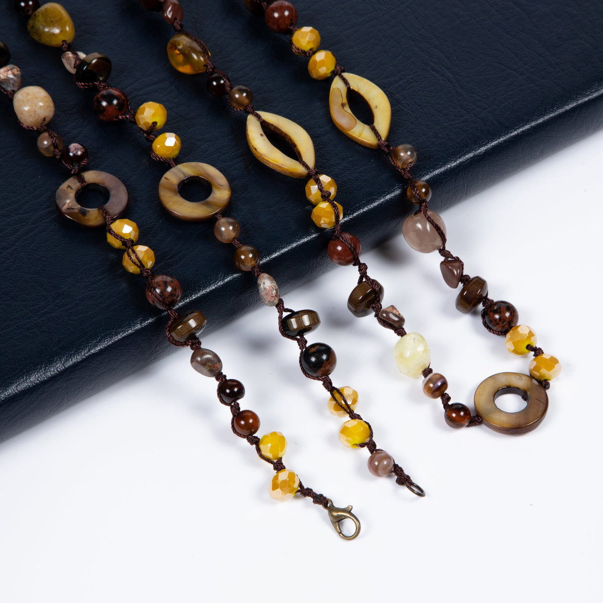 Handmade Braided Golden Swan Stone Beaded Necklace N5414