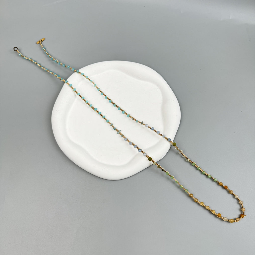 Handmade Braided Yellow Aventurine Long Necklace N5415