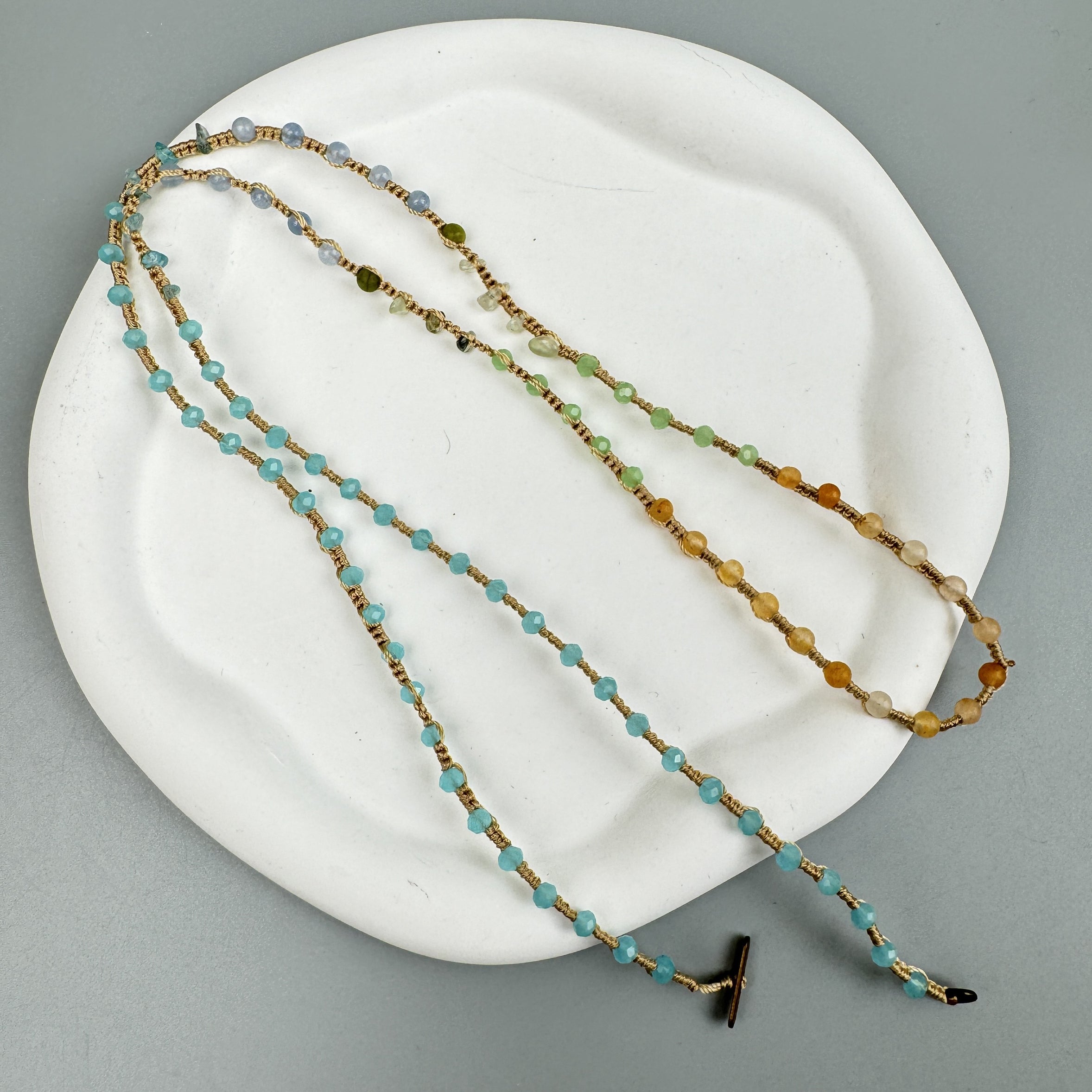 Handmade Braided Yellow Aventurine Long Necklace N5415