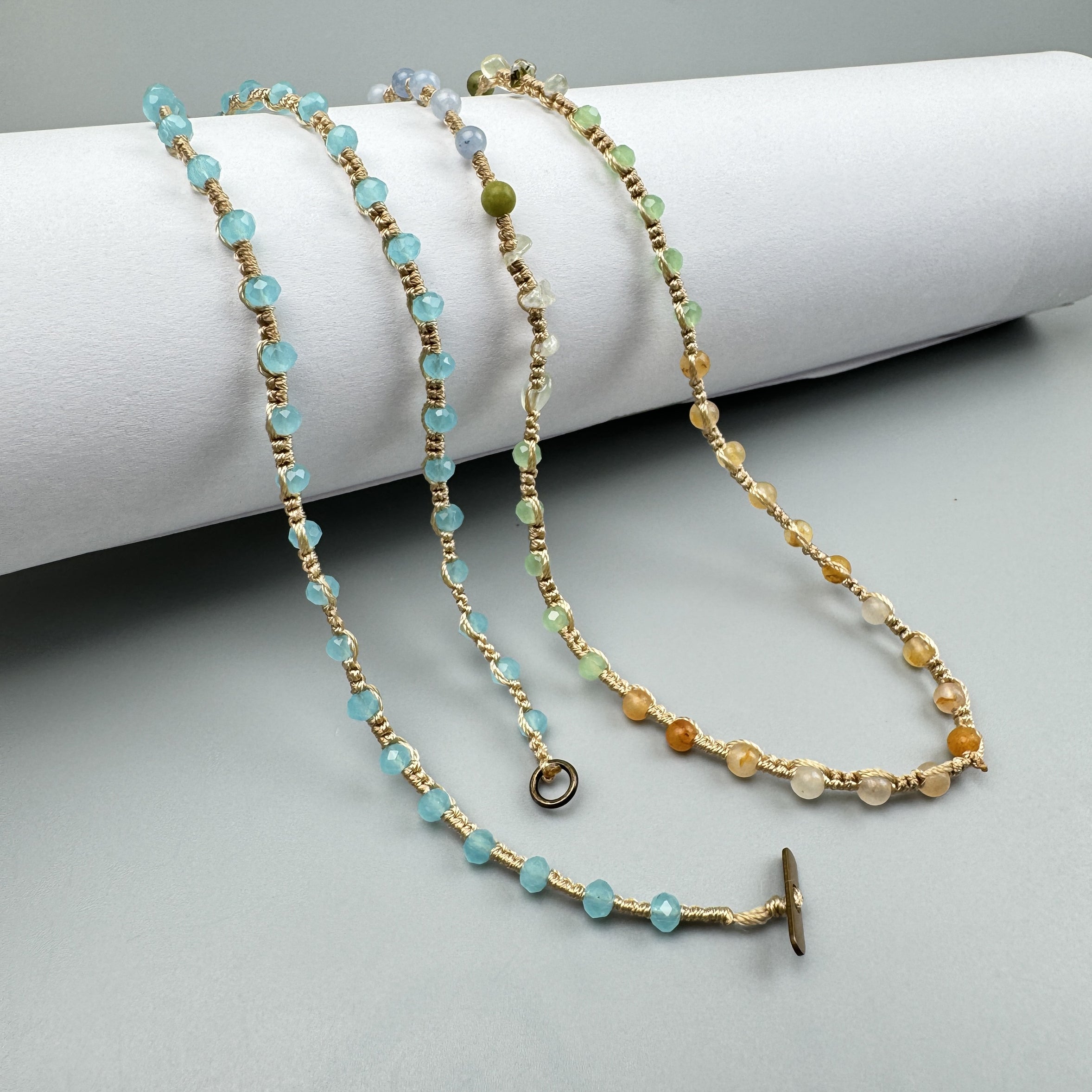 Handmade Braided Yellow Aventurine Long Necklace N5415