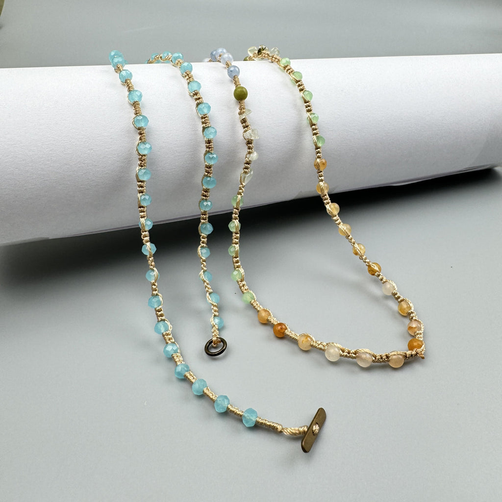 Handmade Braided Yellow Aventurine Long Necklace N5415