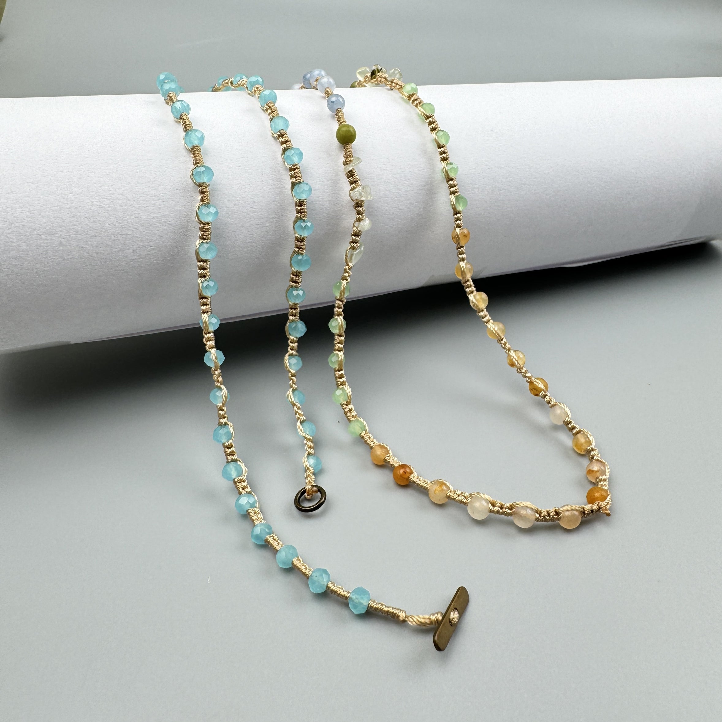 Handmade Braided Yellow Aventurine Long Necklace N5415