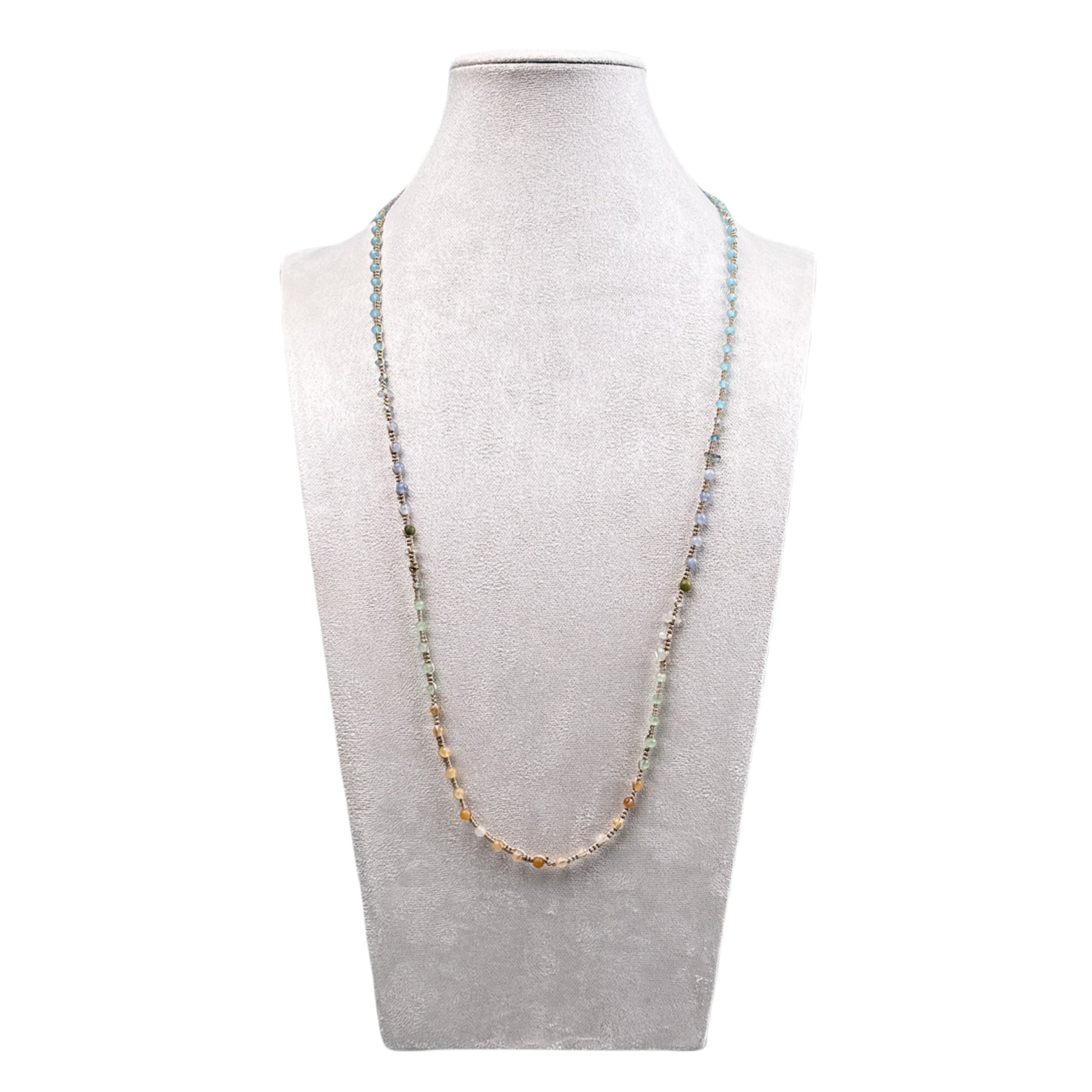 Handmade Braided Yellow Aventurine Long Necklace N5415