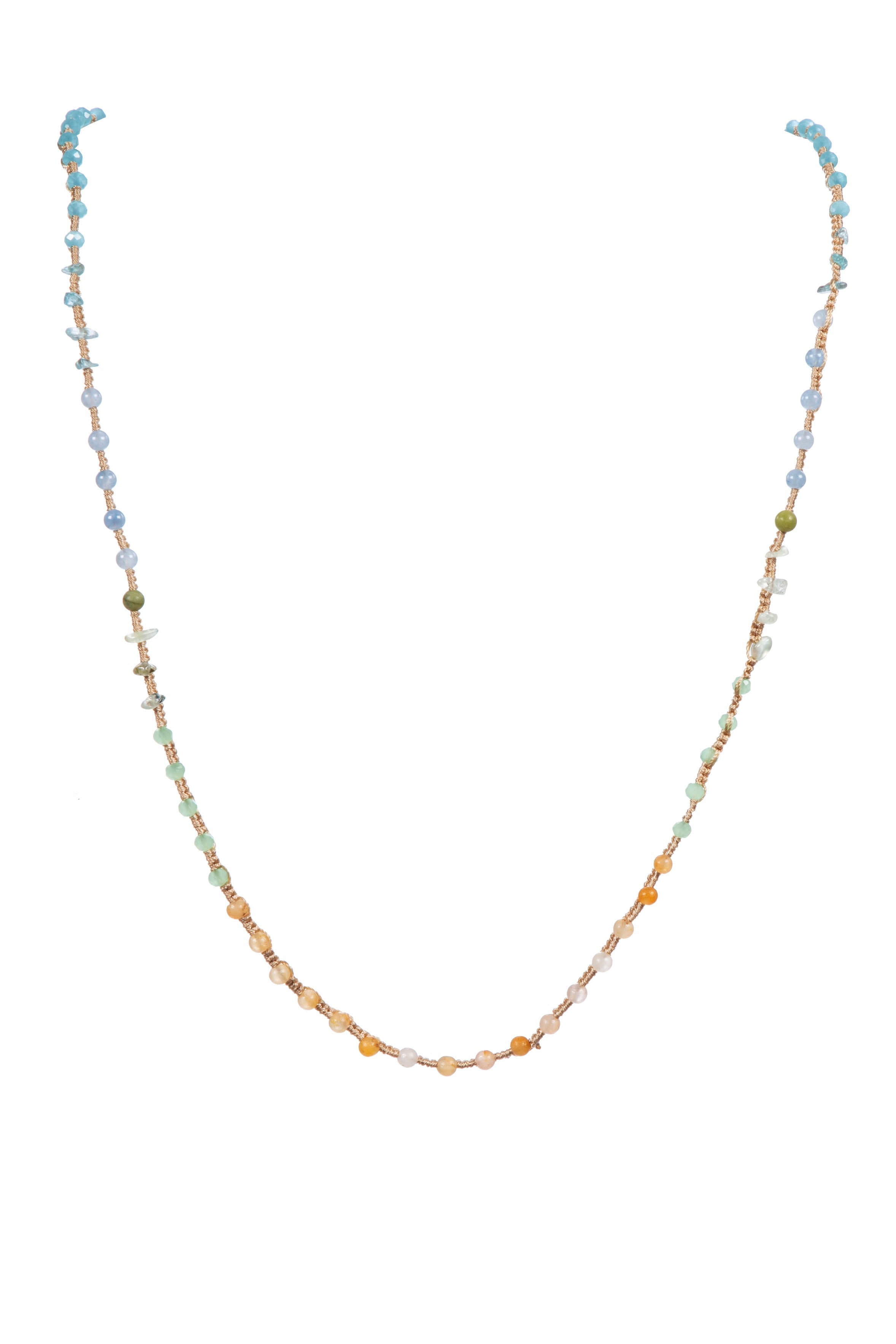 Handmade Braided Yellow Aventurine Long Necklace N5415