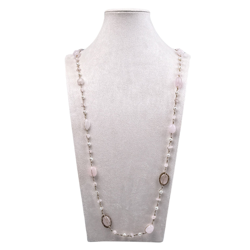Handmade Braided Rose Quartz Stone Beaded Necklace N5428