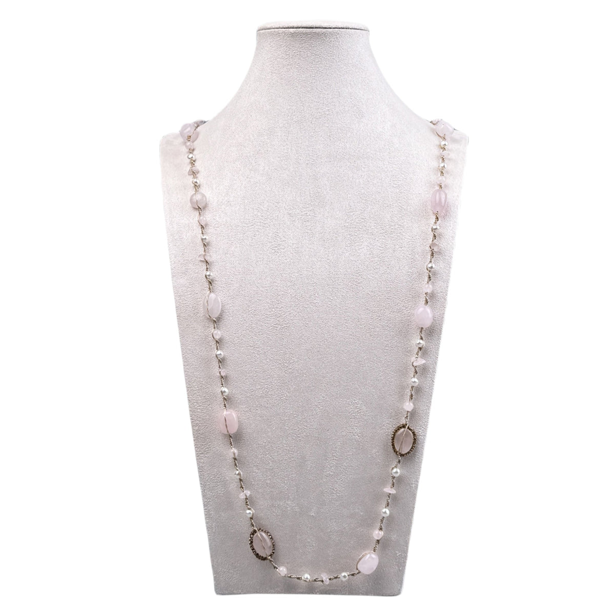 Handmade Braided Rose Quartz Stone Beaded Necklace N5428