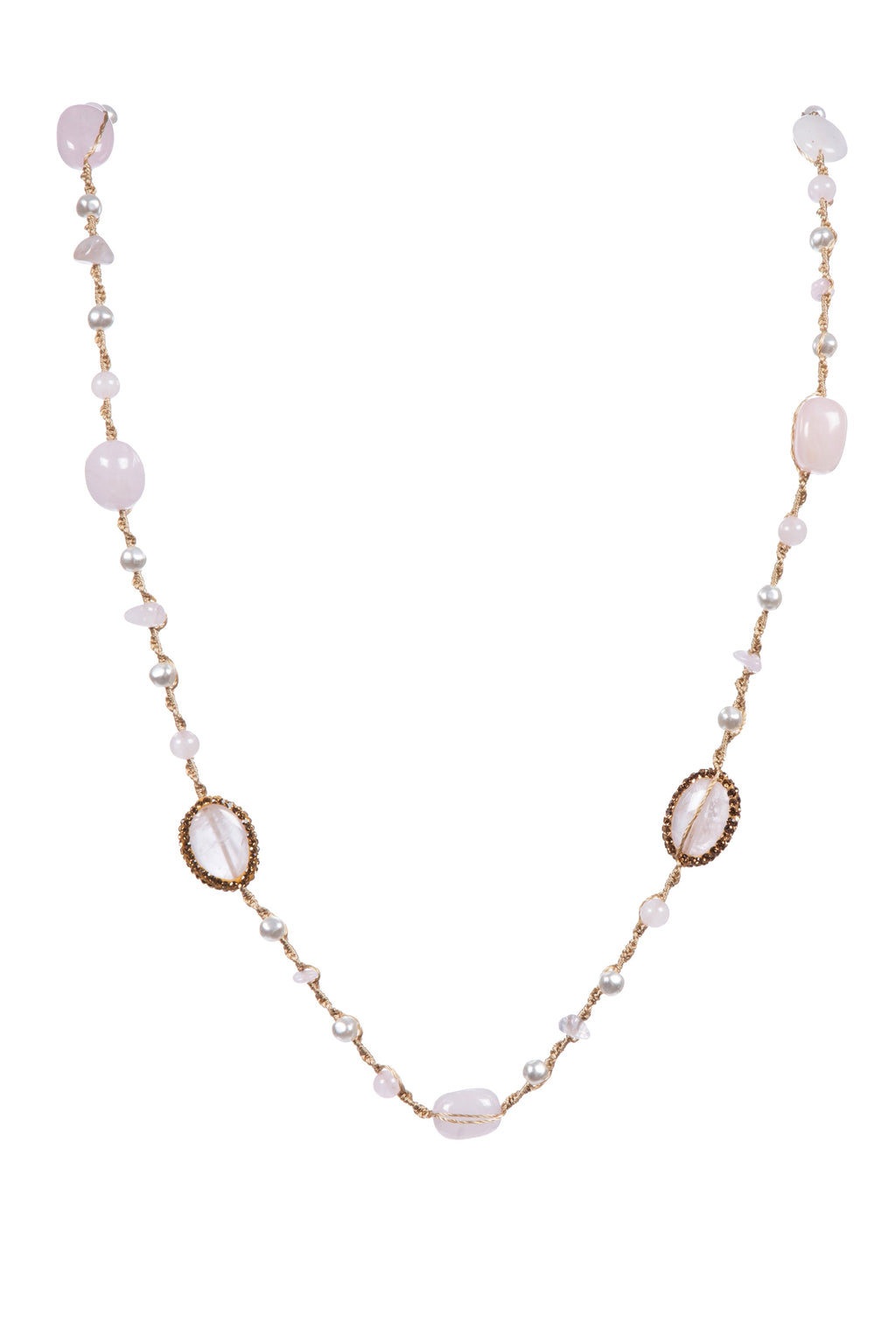 Handmade Braided Rose Quartz Stone Beaded Necklace N5428