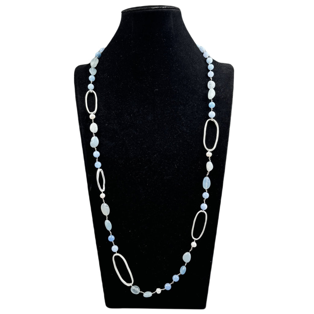 Handmade Geometry Circle Blue Aquamarine Long Necklace N5456