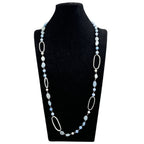 Handmade Geometry Circle Blue Aquamarine Long Necklace N5456