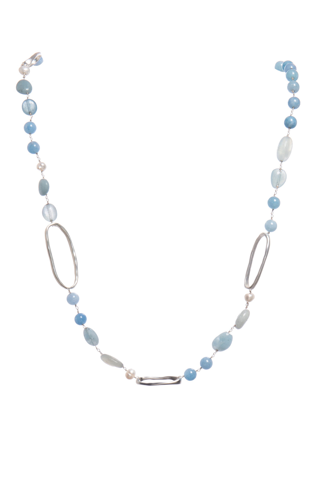 Handmade Geometry Circle Blue Aquamarine Long Necklace N5456