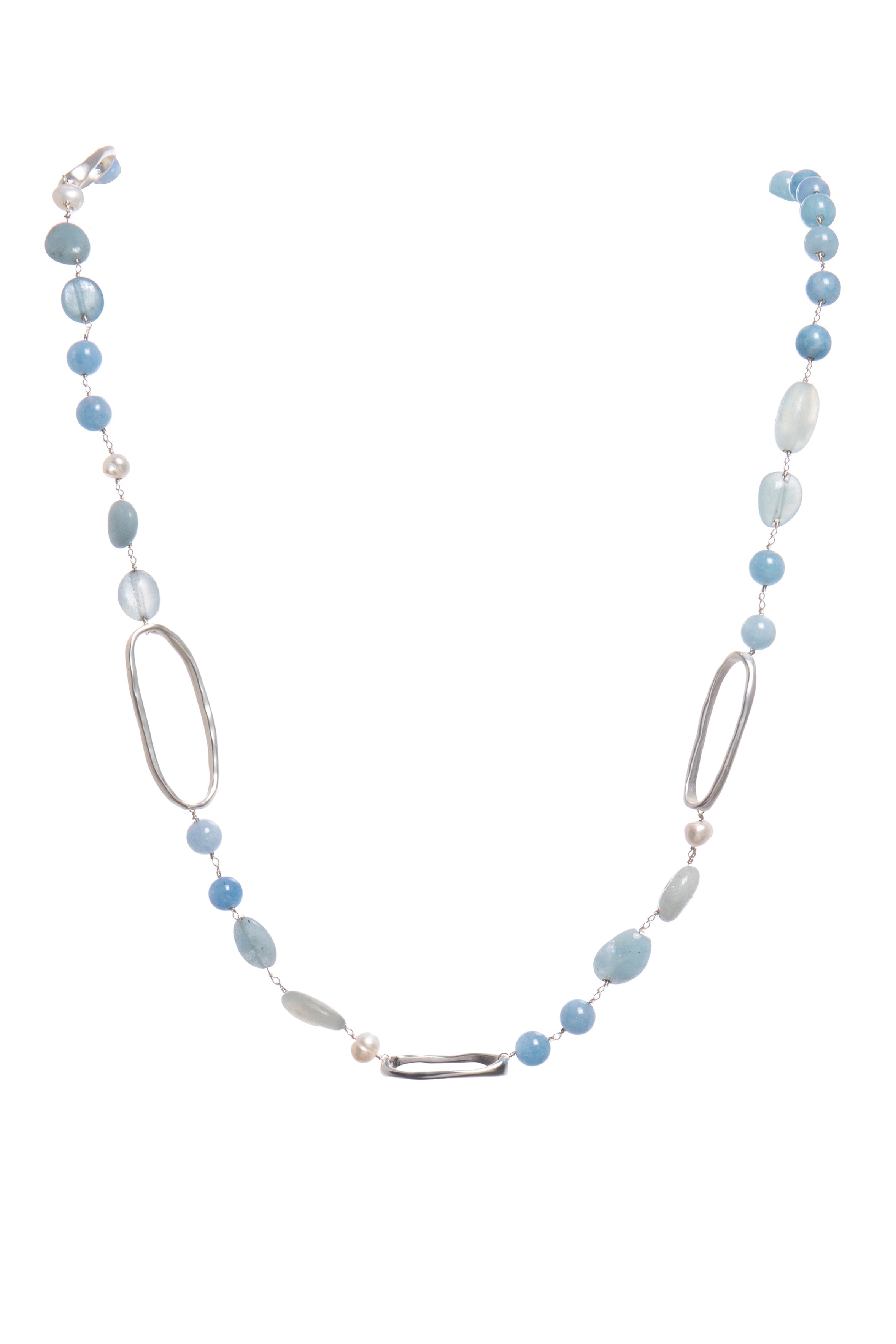 Handmade Geometry Circle Blue Aquamarine Long Necklace N5456