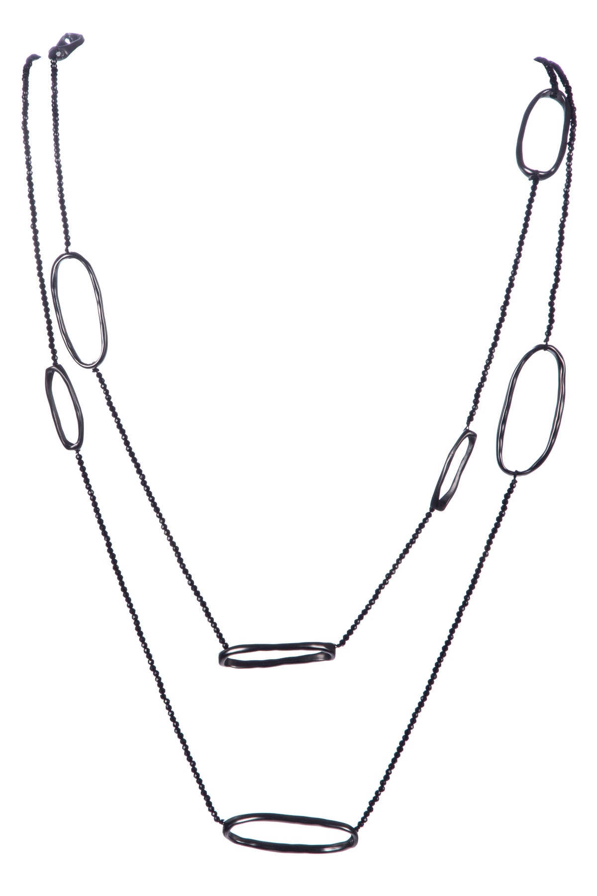 Geometry Circle Crystal Beaded Layered Necklace N5457-Black