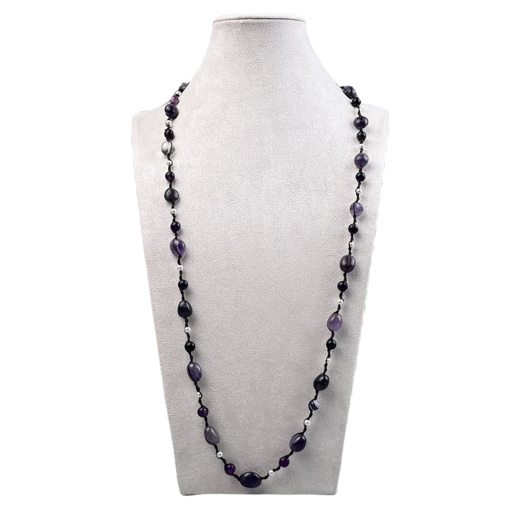 Handmade Braided Amethyst Pearl Necklace N5500