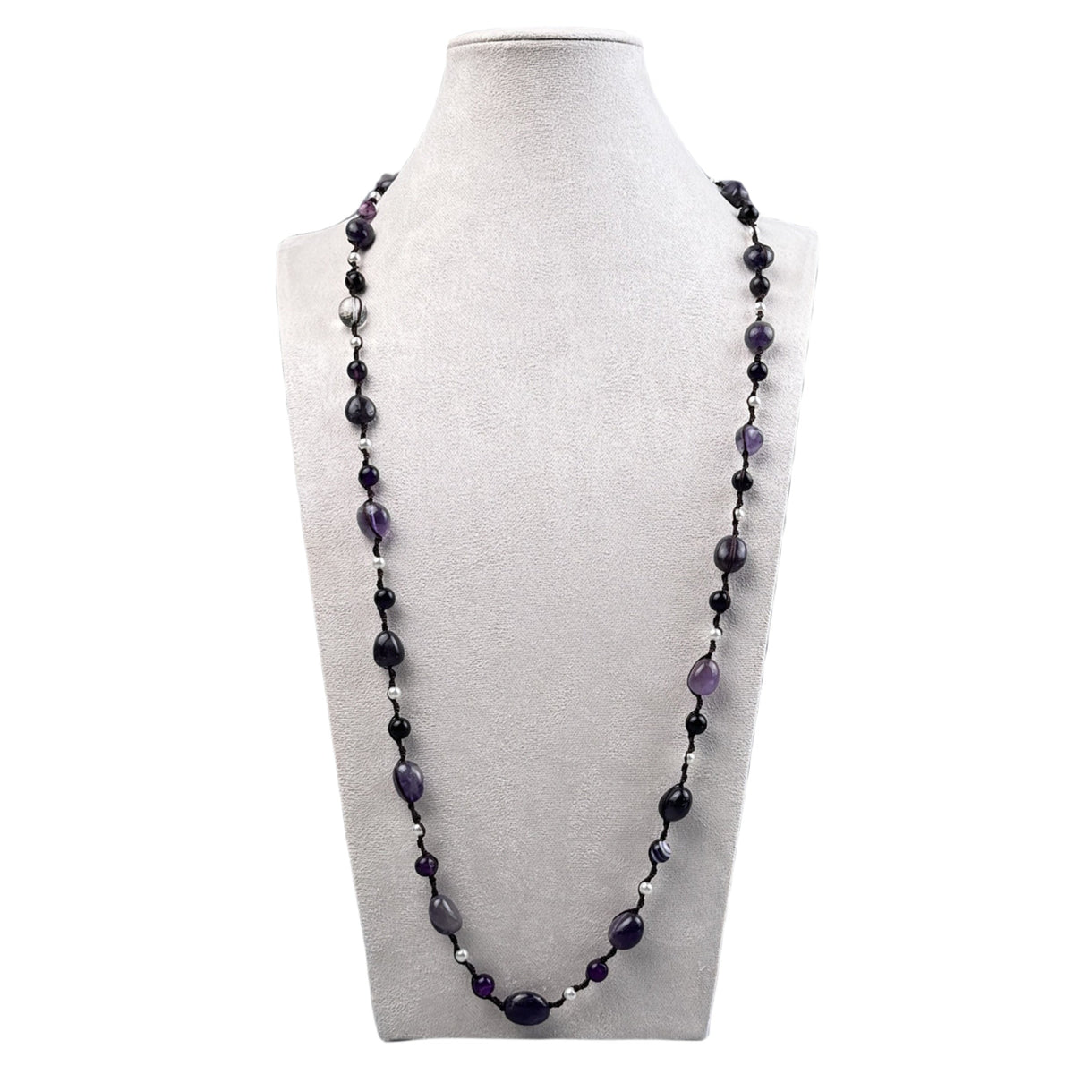 Handmade Braided Amethyst Pearl Necklace N5500