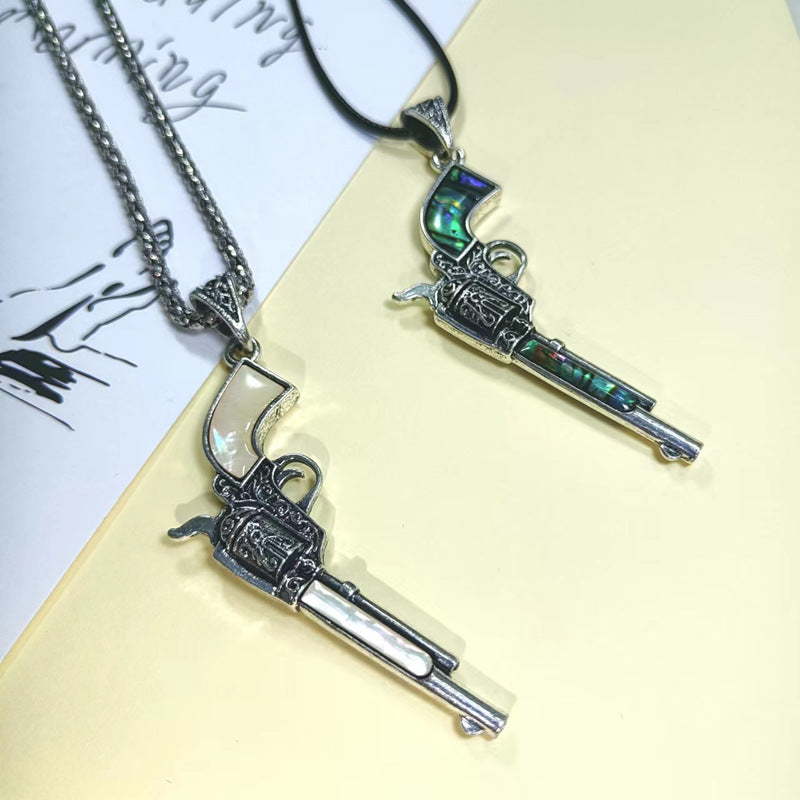 Mother Of Pearl Pistol Pendant Necklace N5507