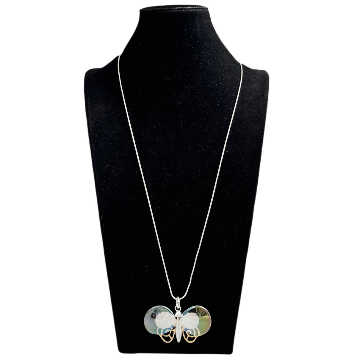Butterfly Pendant Long Chain Metal Necklace N5527