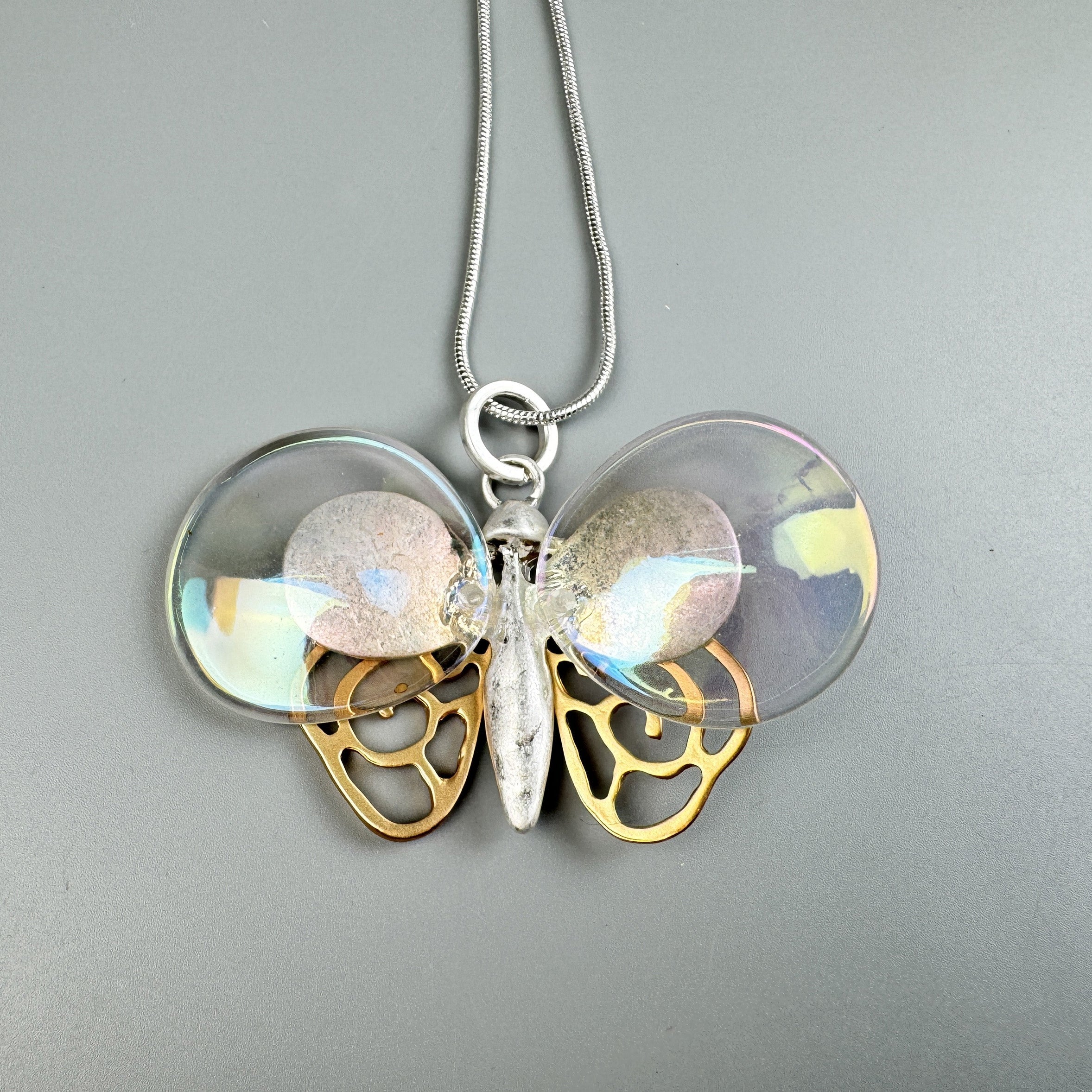 Butterfly Pendant Long Chain Metal Necklace N5527