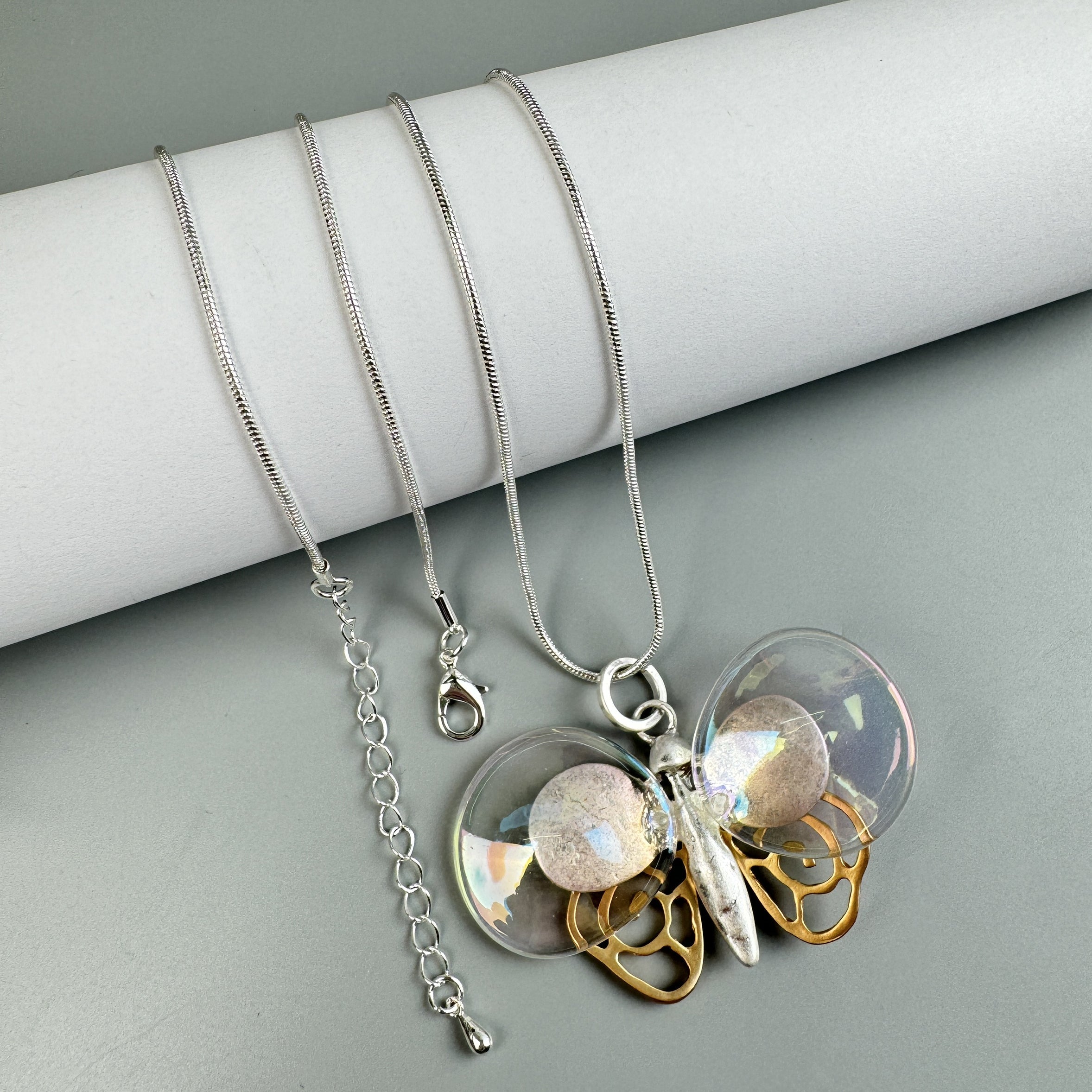 Butterfly Pendant Long Chain Metal Necklace N5527