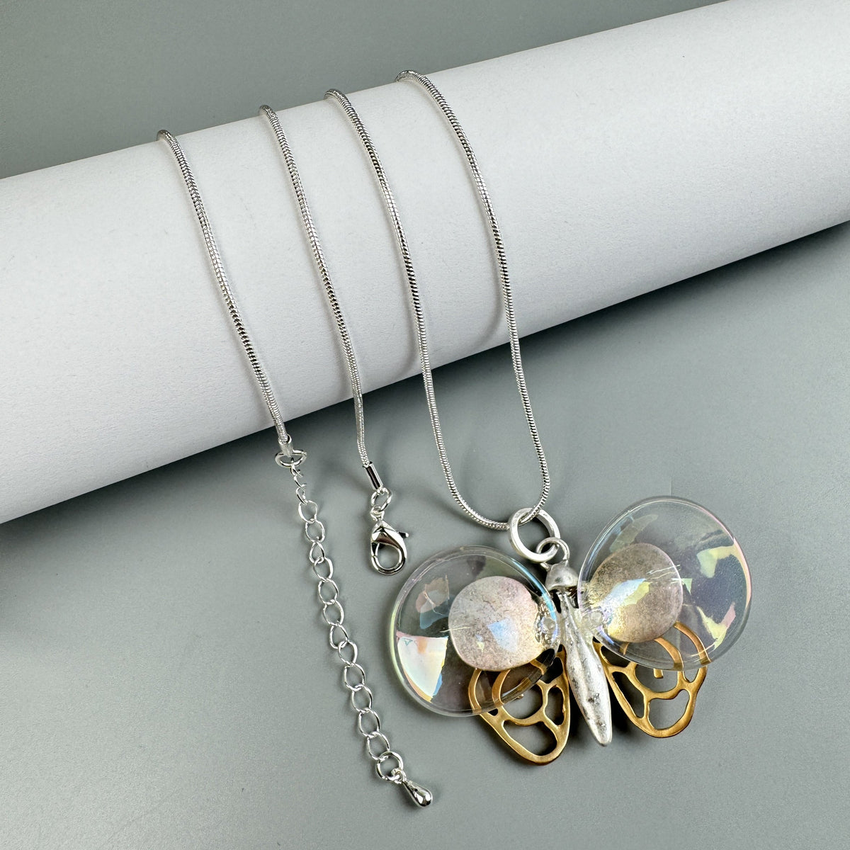 Butterfly Pendant Long Chain Metal Necklace N5527