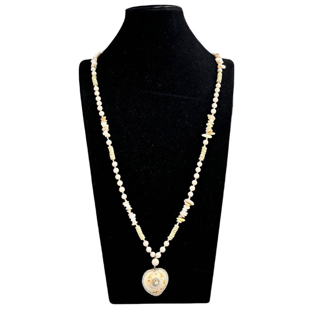 Heart Pendant Fossil Bead Long Necklace N5540