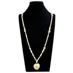Heart Pendant Fossil Bead Long Necklace N5540