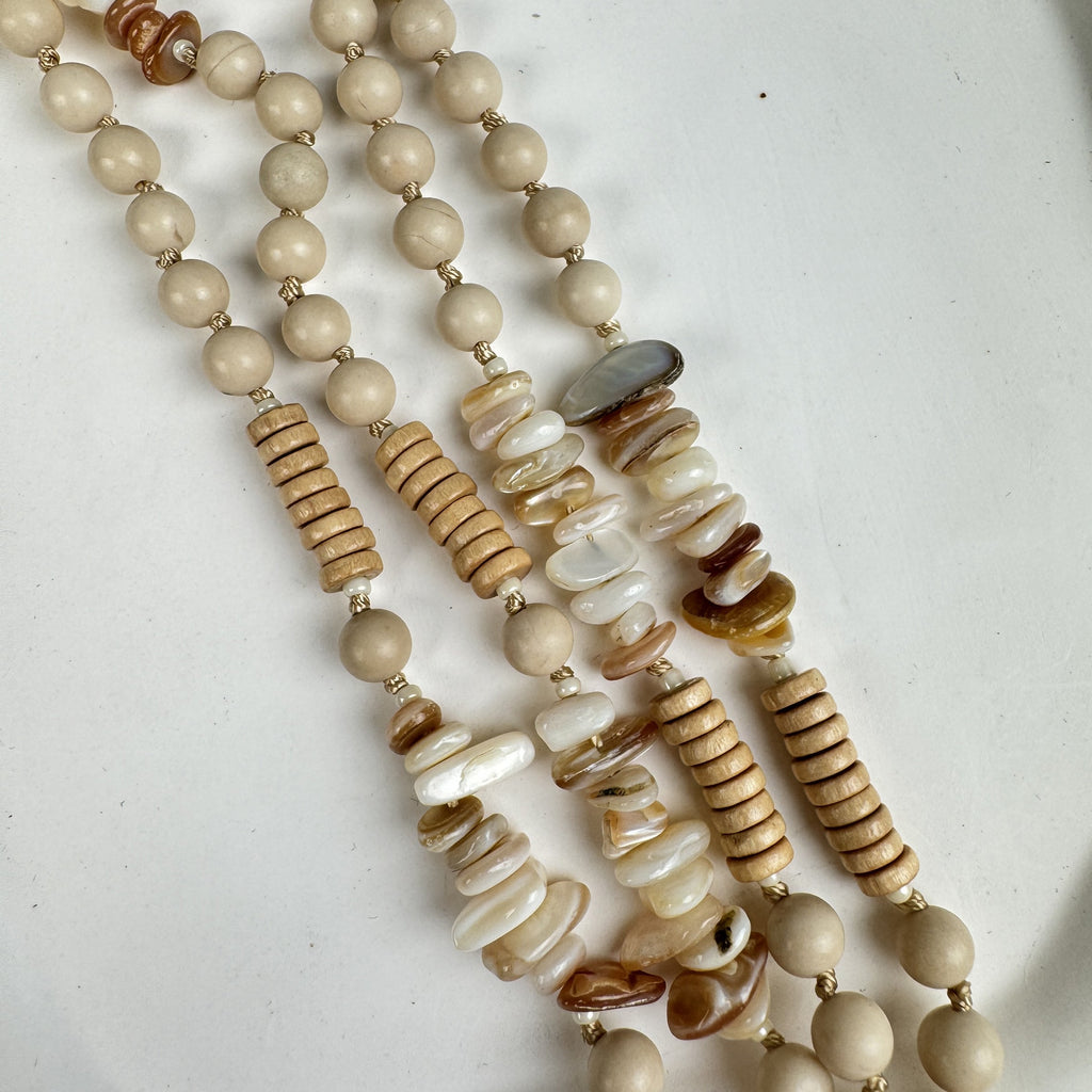 Heart Pendant Fossil Bead Long Necklace N5540