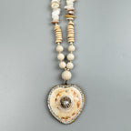 Heart Pendant Fossil Bead Long Necklace N5540
