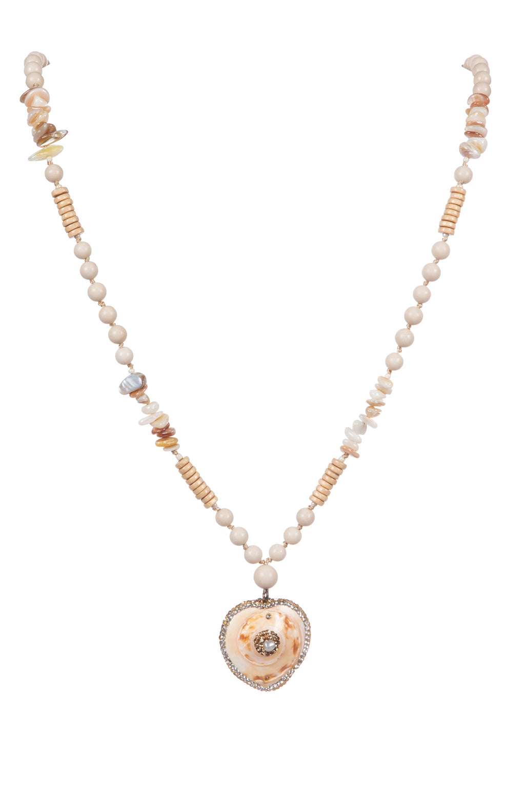Heart Pendant Fossil Bead Long Necklace N5540
