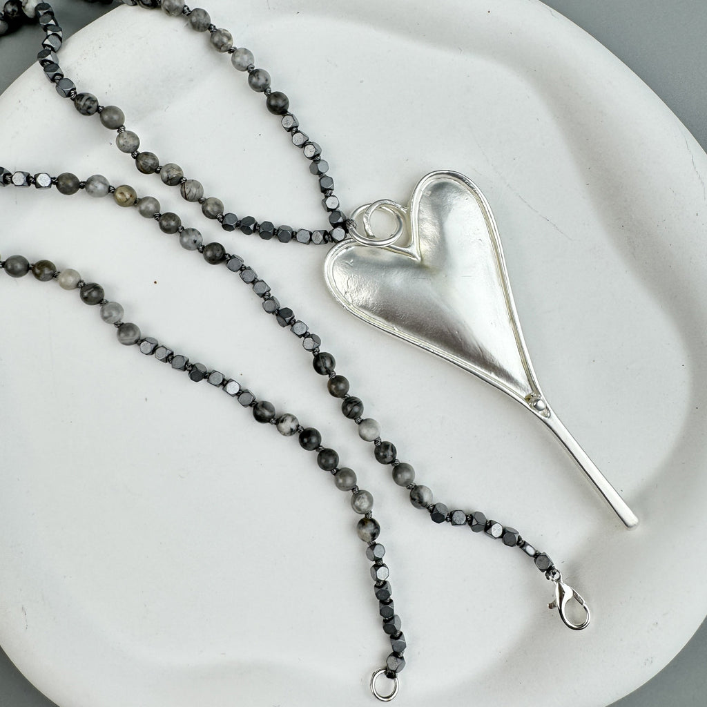 Heart Pendant Atlas Jasper Metal Necklace N5546