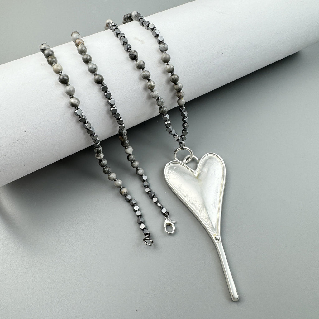 Heart Pendant Atlas Jasper Metal Necklace N5546