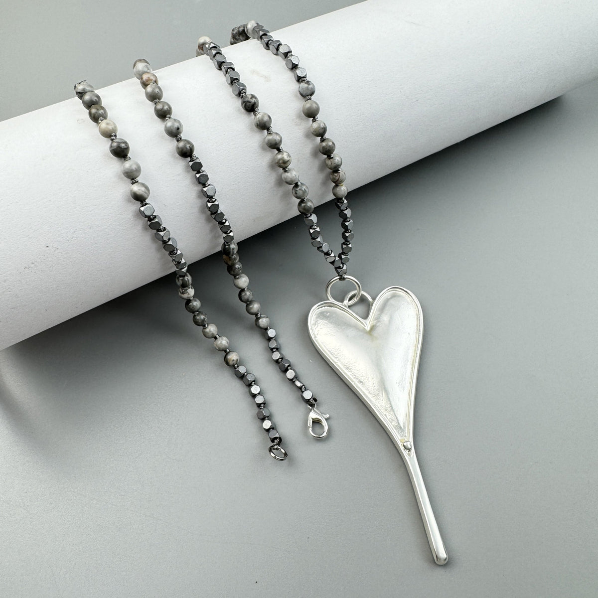 Heart Pendant Atlas Jasper Metal Necklace N5546