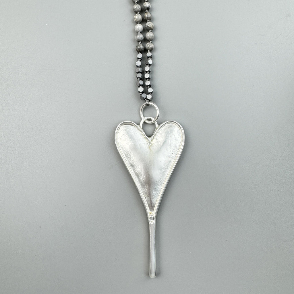 Heart Pendant Atlas Jasper Metal Necklace N5546