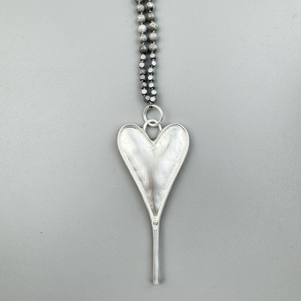 Heart Pendant Atlas Jasper Metal Necklace N5546