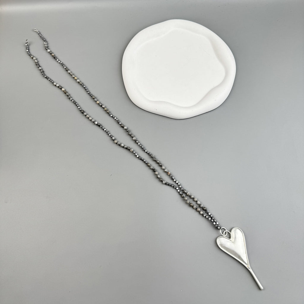 Heart Pendant Atlas Jasper Metal Necklace N5546