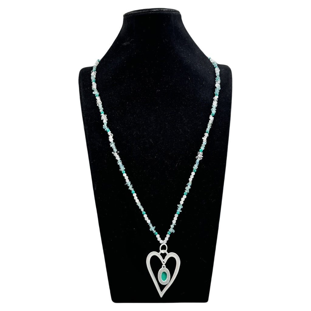 Heart Pendant Blue Apatite Metal Necklace N5550