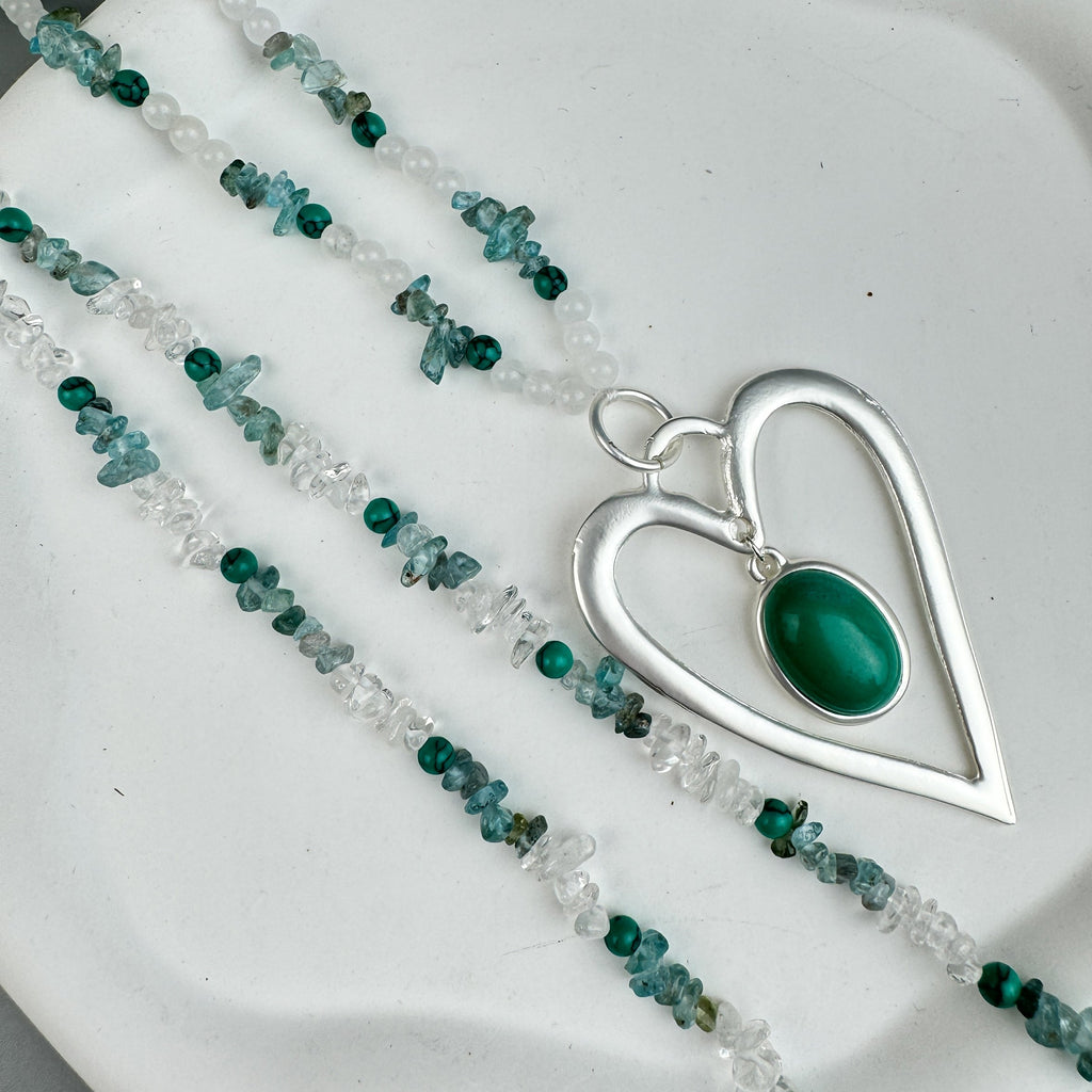 Heart Pendant Blue Apatite Metal Necklace N5550