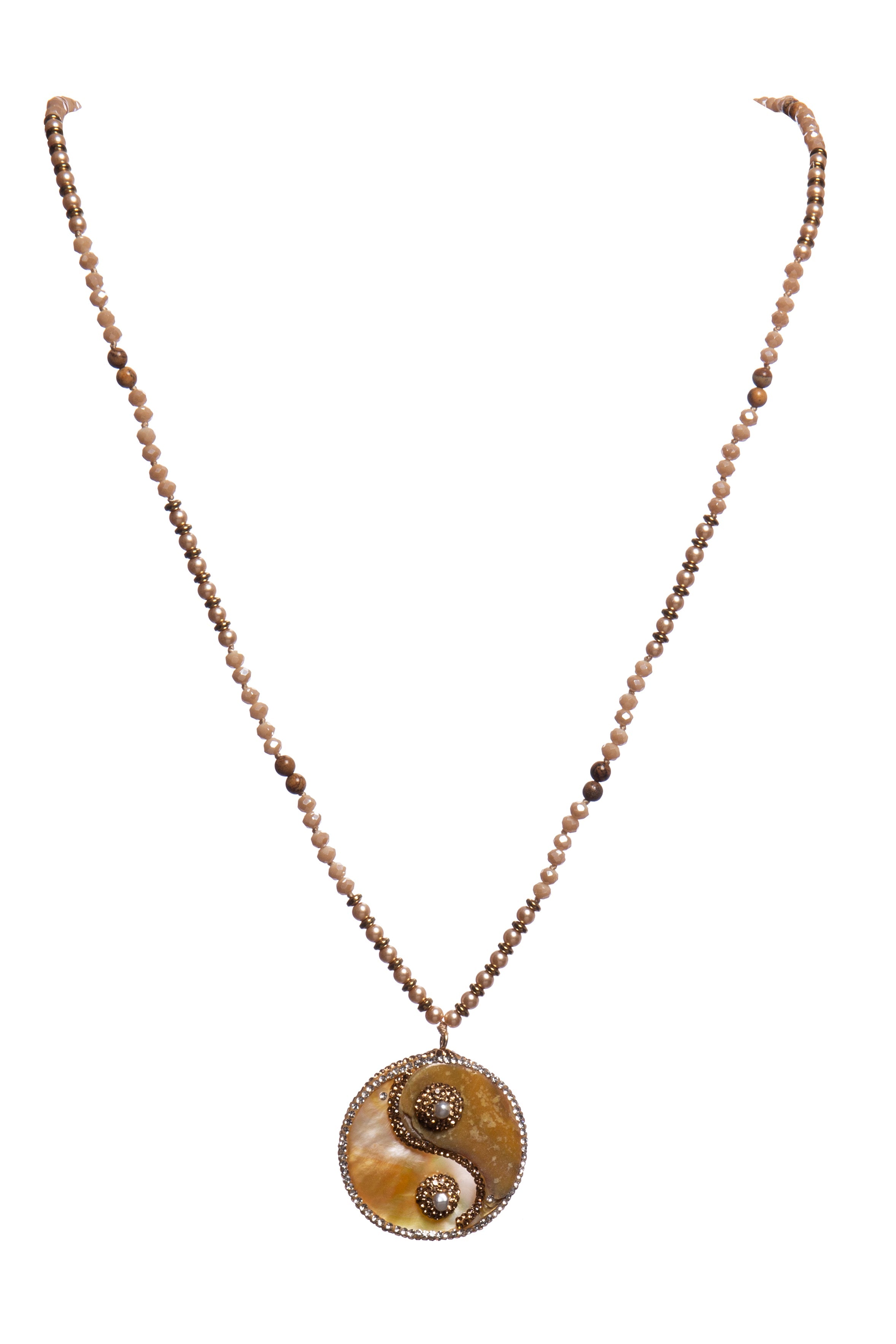 Yin Yang Shell Pendant Bead Necklace N5551