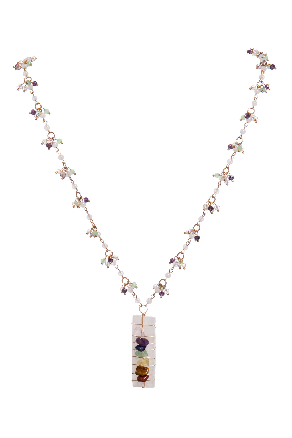 White Jade Stone Pendant Metal Necklace N5575
