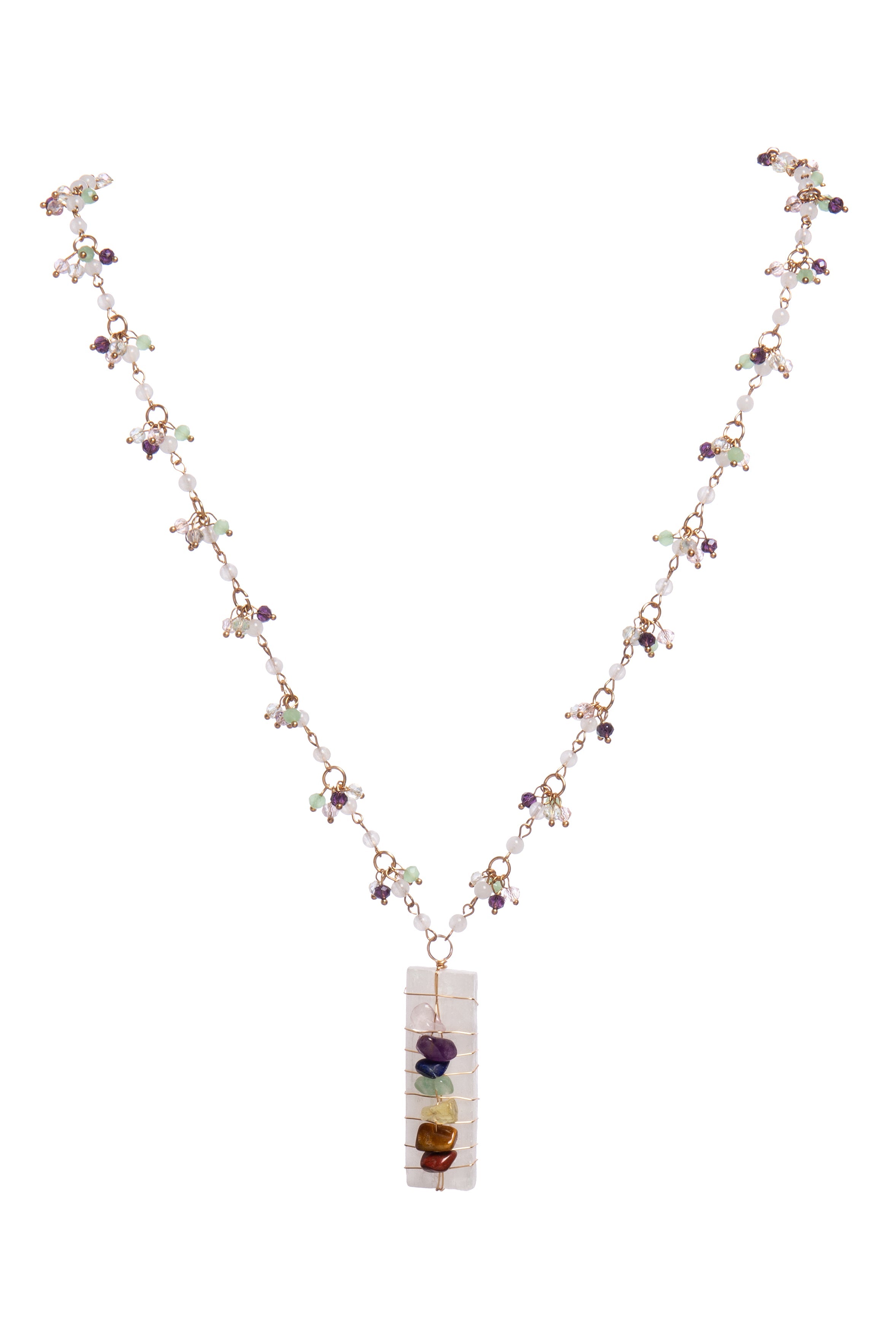 White Jade Stone Pendant Metal Necklace N5575