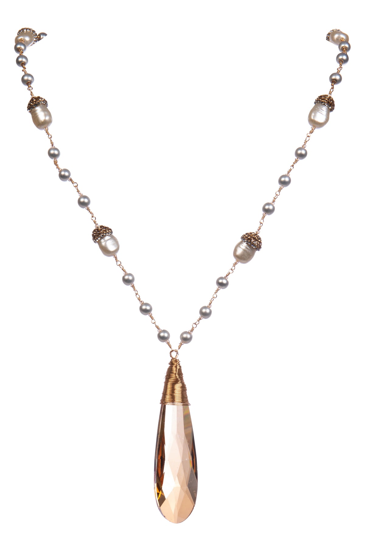 Tear Drop Crystal Pearl Necklace N5577