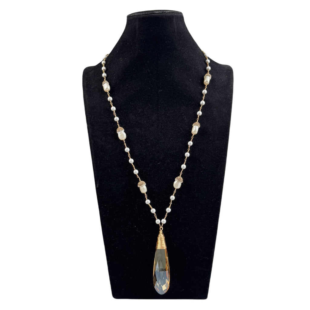 Tear Drop Crystal Pearl Necklace N5577