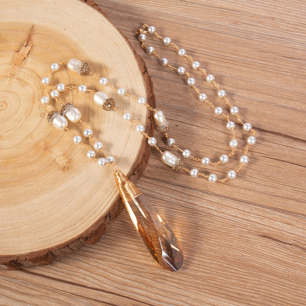 Tear Drop Crystal Pearl Necklace N5577