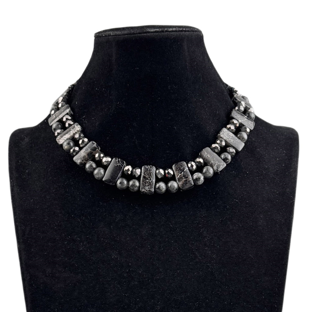 Handmade Black Emperor Jasper Beaded Choker Necklace N5579