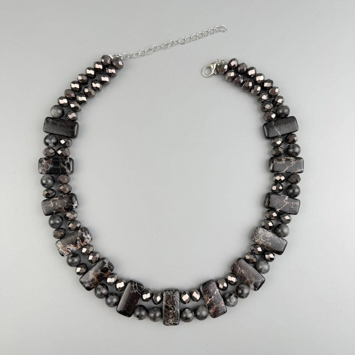Handmade Black Emperor Jasper Beaded Choker Necklace N5579