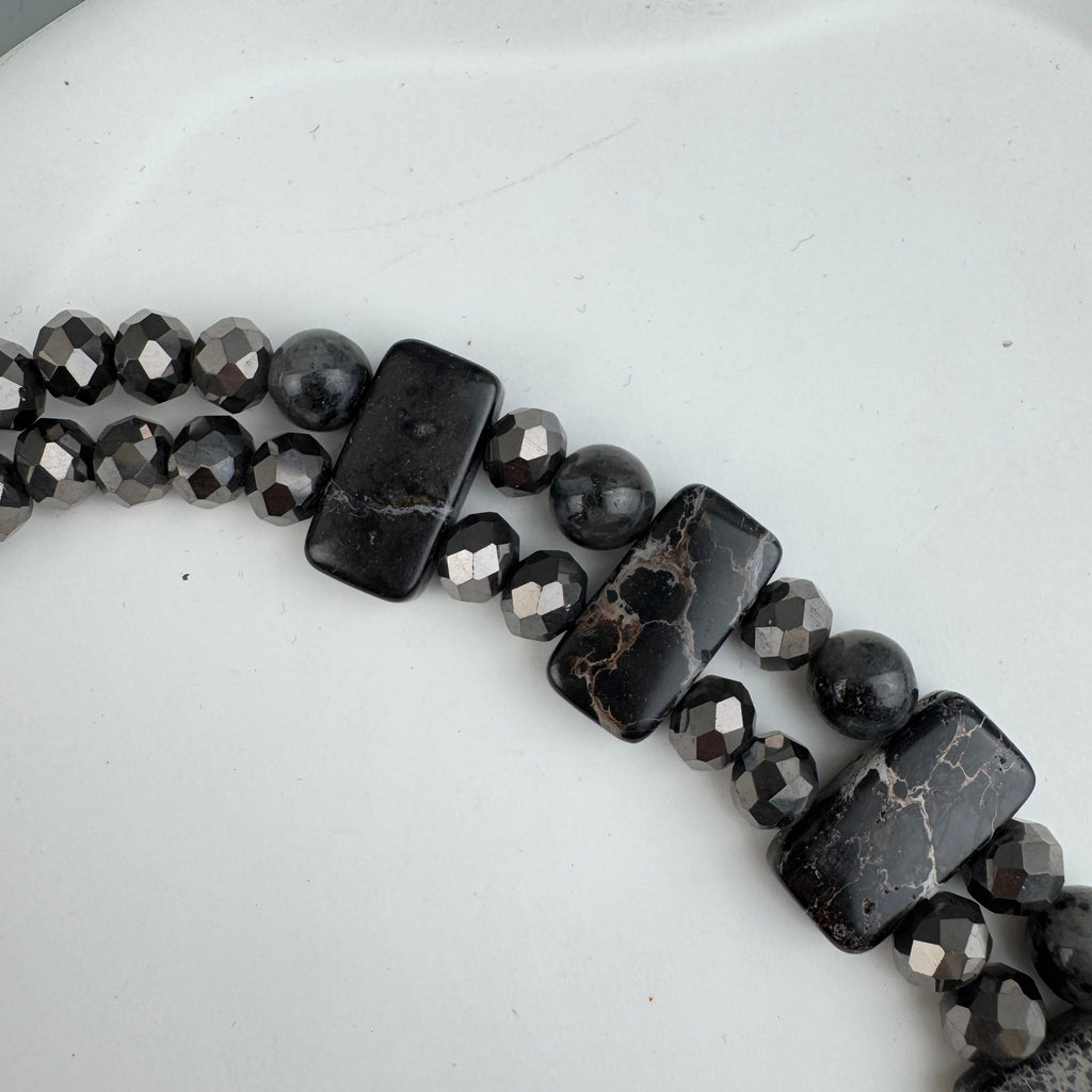 Handmade Black Emperor Jasper Beaded Choker Necklace N5579